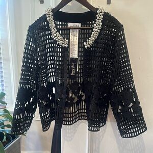 NWT vintage Joseph ribkoff black cardigan with pearl and diamond neckline